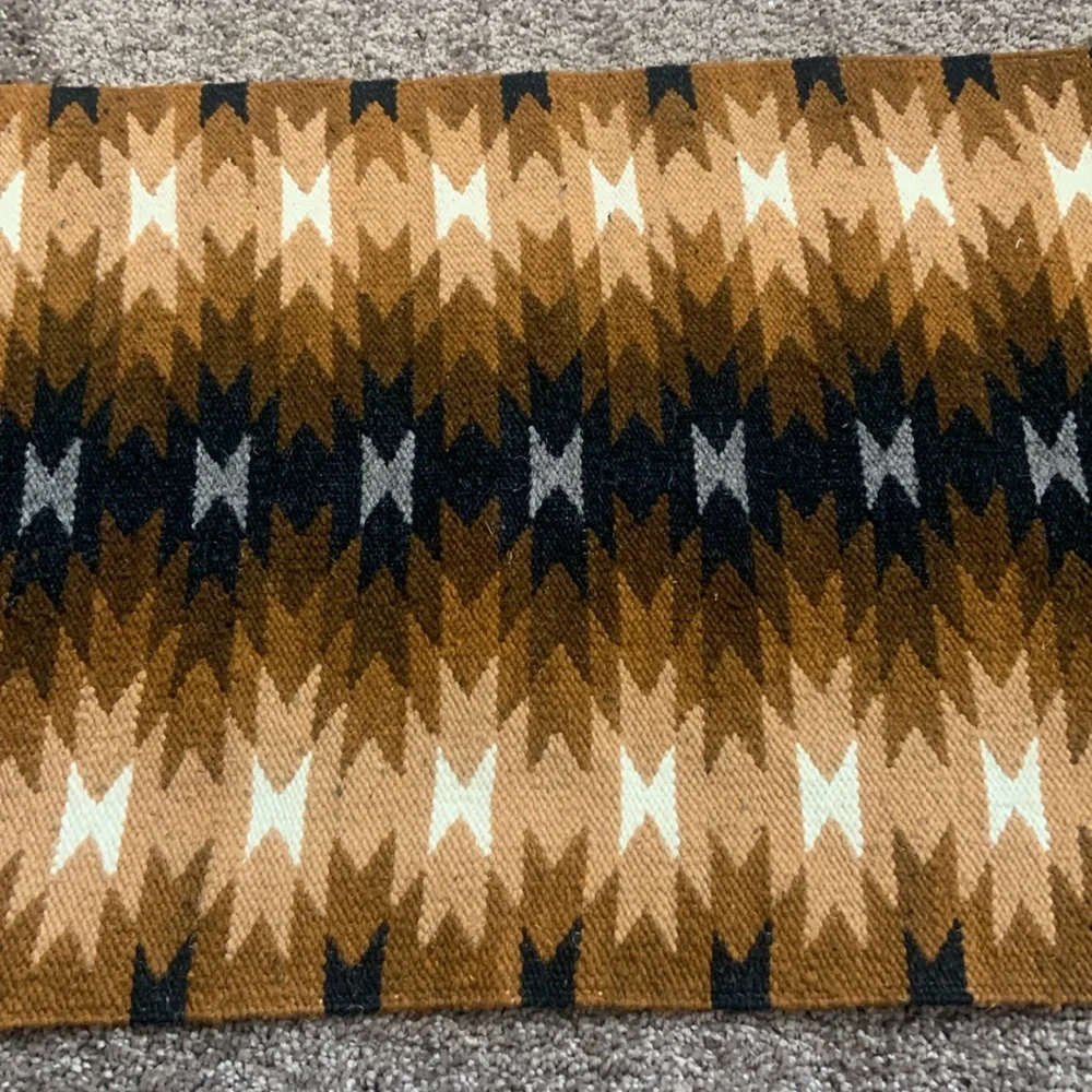 Hand Crafted Brown and Cream Geometric Tapestry